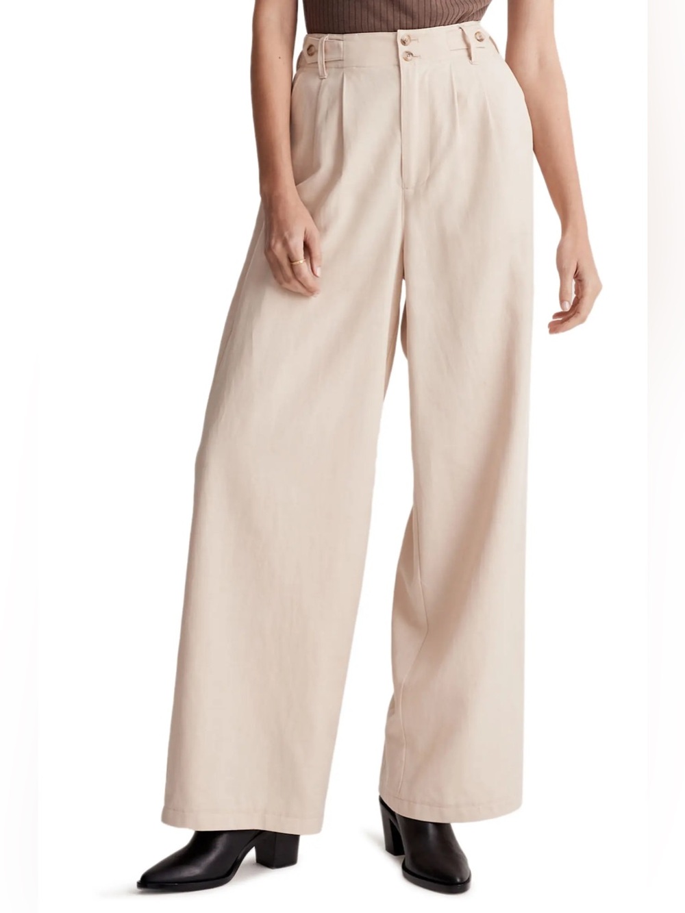 Madewell High-Waist Wide-Leg Pants in Light Tan